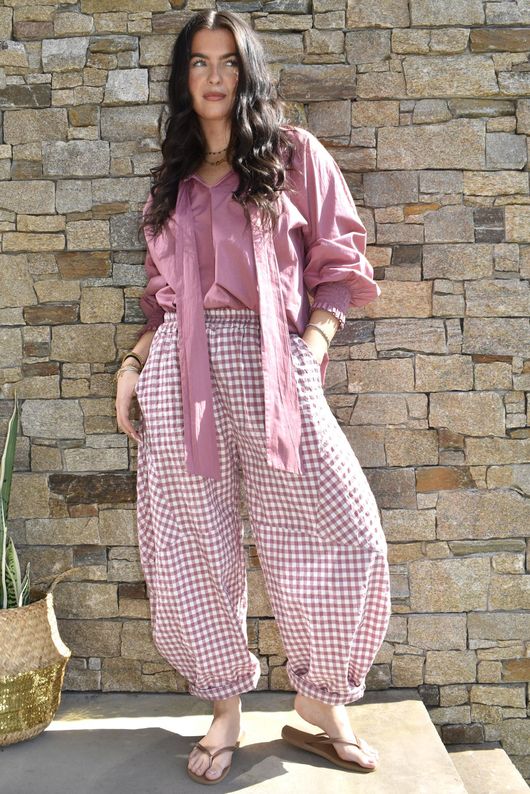 Nonni Gingham Classic Barrel Pant Indian Pink